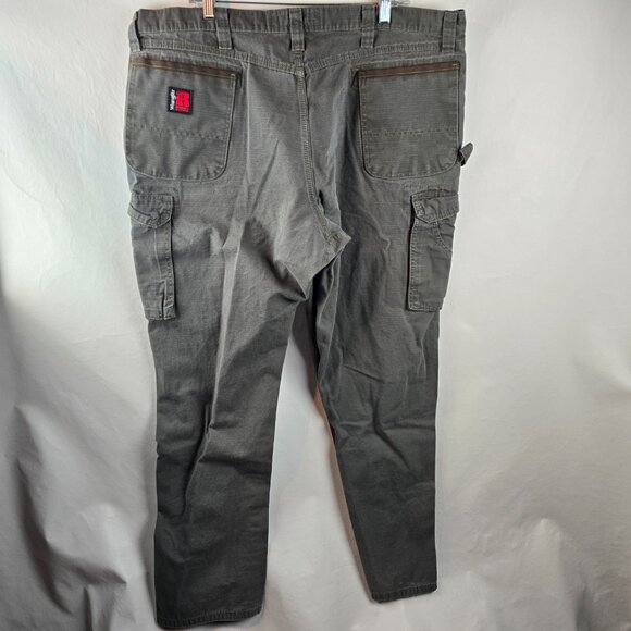 Wrangler Riggs Workwear Pants Mens 42x32 Gray Cargo Utility Carpenter Jeans A03- - Picture 6 of 11